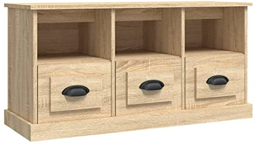 vidaXL TV Schrank, Fernsehtisch mit 3 Schubladen 3 Fächern, Fernsehschrank Lowboard für Wohnzimmer Schlafzimmer, TV Board Sideboard, Sonoma Eiche Holzwerkstoff