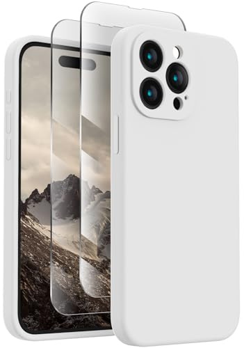 FireNova Designed for iPhone 15 Pro Case, 6.1, White | Silicone Upgraded [Camera Protection] Phone Case, with Soft Anti-Scratch Microfiber Lining Inside