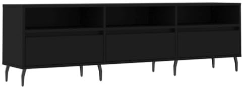 vidaXL Meuble TV, Armoire de Télévision avec 6 Compartiments, Meuble Télé avec Pieds Salon Salle de Séjour, Noir Bois d'Ingénierie