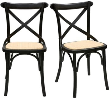 Miliboo Bistro-Stühle aus schwarzem Holz und Rattangeflecht (2er-Set) Marcel