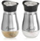 COM-FOUR® Juego de salero y pimentero de 2 Piezas de Acero Inoxidable y Vidrio - Recipiente para Especias con Etiqueta - Coctelera para Especias en la Cocina (Juego de 2 piezas - plateado)