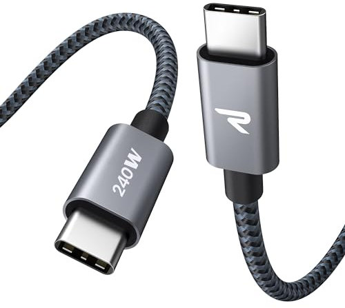 RAMPOW USB C auf USB C Kabel 240W, USB C Kabel, iPhone 15 ladekabel Schnellladekabel USB C für MacBook Pro/Air, iPhone15/15 Pro, Samsung Galaxy S23 /S22/S21, iPad Pro, Xiaomi, Sony - Grau,1M