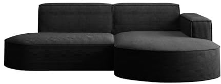Kaiser Möbel, Ecksofa, Schlafsofa, Sofa Modena Studio Parma, Modern Design Couch, Polsterecke, Freistehend Sofa Wohnzimmer -, Stoff Dicker Cord Poso Schwarz Rechts