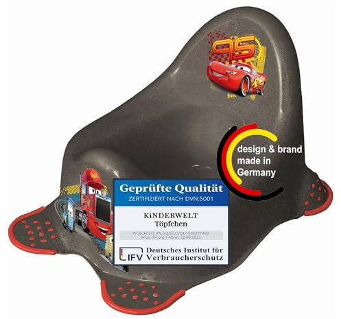 KiNDERWELT Pot de qualité supérieure pour enfants et bébés, design Disney Cars en gris, pot pour les tout-petits à partir de 18 mois, dossier haut, antidérapant et sans BPA