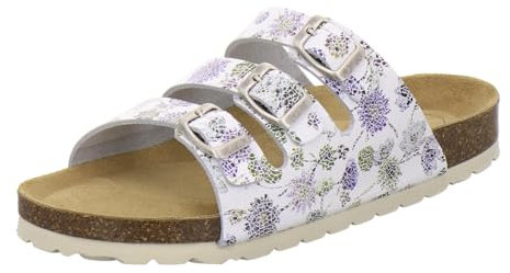 AFS-Schuhe 2133, Bequeme Damen Pantoletten echt Leder, praktische Arbeitsschuhe, Hausschuhe, Handmade in Germany (39 EU, Flower/Marine Leder)