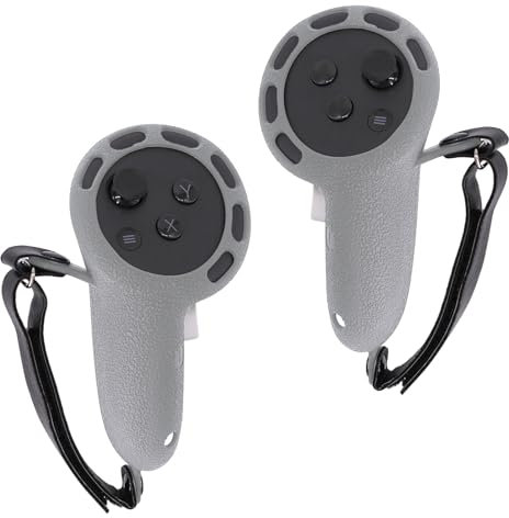 AODELAN VR Touch Controller Grips Cover for Meta/Oculus Quest 3 Accessories, Silicone Non-Slip Handle Cover with Adjustable Knuckle Strap Fits Small and Medium Hands (Grey)