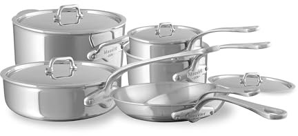 Mauviel M'Urban 4 Kochgeschirr-Set, dreilagig, polierter Edelstahl, 10-teilig, mit Griffen aus gegossenem Edelstahl, hergestellt in Frankreich
