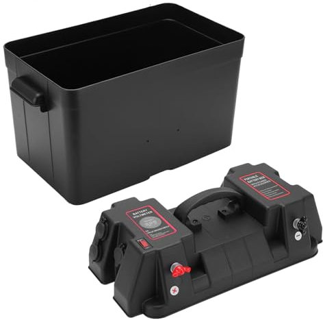 XTevu 12V Battery Box Plastic Outdoor Portable Trolling Motor Battery Tray Cases with Voltmeter for Marine Boat Camping Travel Car RV Yacht Ship