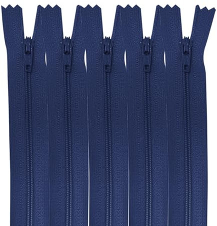 MARARDI [Pack 5 Cerniere [Blu Navy] Nylon [16 cm] Chiusure Lampo per Cucito e Artigianato per Stoffa Vestiti Borse per Cucire a Macchina Patchwork Tessuto di Cotone con Chiusura in Metallo