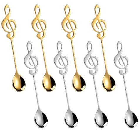 8 Stück Edelstahllöffel, Kaffee-Rührlöffel, Kuchen-Dessertlöffel, kreative Noten-Esslöffel, Tassen-Eislöffel, Musiknoten-Schöpflöffel