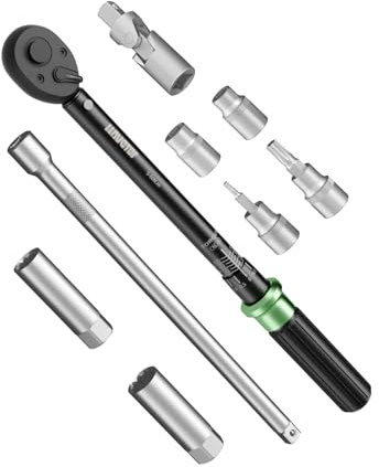 LLLAVETOR Chiave Dinamometrica 3/8'', 5-60 NM Torque Wrench Moto e Bici Chiavi Dinamometrica Set con Adattatore (9 Pezzi (5-60NM))