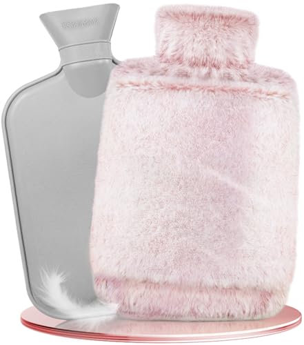 HAOCEE Bouillotte Eau Chaude,2L Grande Bouillotte Moelleuse, Bouillottes Avec Poche Kangourou, Bouillotte Chaude Chauffe Main/Ventre/Cou, Bouillote Antifuite (Rose)
