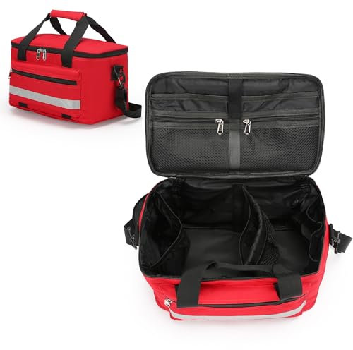 Botiquín De Primeros Auxilios Vacío Botiquines De Emergencia -Impermeable Resistente Al Desgaste Ajustable Bolsa De Auxilios Reflectante Para Viajes, Casa, Coche, Lugar De Trabajo Rojo 20*22*37cm