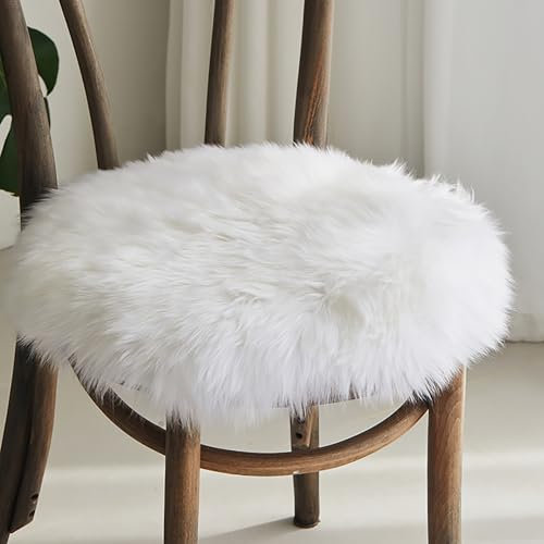 Luxus Schaffell Sitzkissen aus Reiner Wolle, Dickes Fell, weich, bequem, ideal für Bürostuhl, Autositz oder Heimsofa mit runder Form Sitzkissen Stuhlkissen Sitzauflage (A,Splicing 45CM)