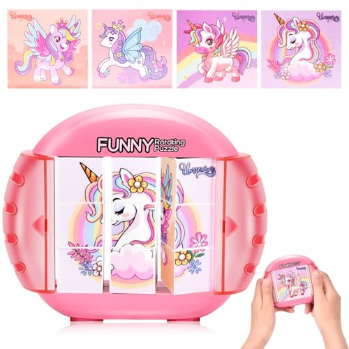 Aragallant 4 in 1 Rotierendes 3D Puzzle, 9 Teile Geduldspielzeug, Motorikspielzeug, Lernspielzeug, Einhorn-Design, Kunststoff, Jigsaw, Puzzle, 3 - 6 Jahre, 1 Set, 9 Teile, 1 Stk, 1