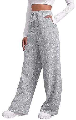Baggy Jogginghose Damen Weite Graue High Waist Sweathose Lang Hosen Baggy Jogginghose Y2K Freizeithosen Sporthosen Mit Taschen Teenager Mädchen Klamotten Jogging Laufhosen Arbeitshose