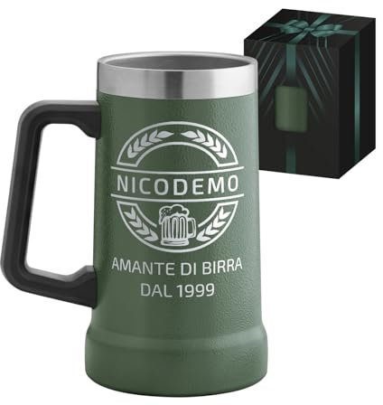Maverton Boccale birra termico per campeggio - Tazza personalizzata da camping - Idee regalo uomo compleanno - Acciaio Inox 700ml - Regali uomo - Campeggio accessori utili - Regalo amante di birre