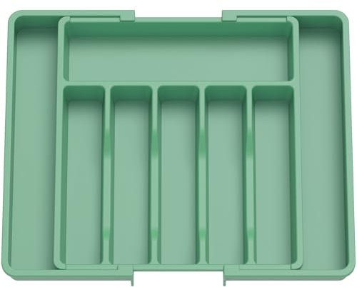Lifewit Besteckkasten für Schubladen 40 50, Kunststoff Besteckeinsatz (Tiefe 38 cm), erweiterbare Besteckschublade Einsatz, Schubladen Organizer Küche für Besteck, Cutlery, Geschirr, Löffel, Grün