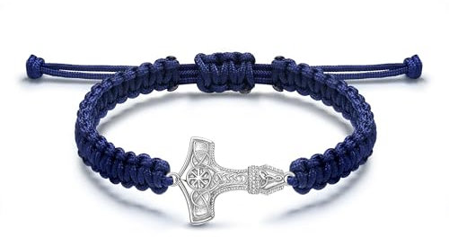 JENDEAR SHINE Thorshammer Armband für Herren aus 925er Silber, Verstellbare Handgewebte Seilkette, Vintage Herrenarmband