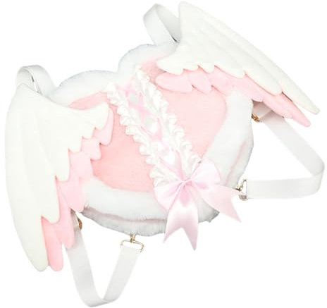 LXJLXD 2000er Jahre Herz-Rucksack, Plüsch, modische Schultertasche mit abnehmbarem Flügel, für den täglichen Gebrauch, Reisen, Cosplay, Requisiten, Tasche (Rosa)
