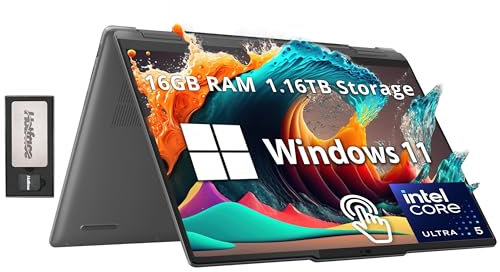 Lenovo Yoga 7i 2-in-1 14 2K Touchscreen Laptop, Intel Ultra 5 125U, 16 GB RAM, 1,16 TB di memoria (SSD da 1 TB + set docking station da 160 GB), tastiera retroilluminata, lettore di impronte digitali