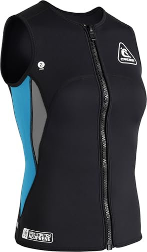 CRESSI Guardian Lady Neoprene Zipper Vest Black/Aquamarine 2mm L/4 - Gilet Donna in Neoprene Bifoderato 2mm, per Nuoto, Snorkeling, SUP, Surf, Kayak e Altri Sport Acquatici, Nero/Acquamarina, L/4