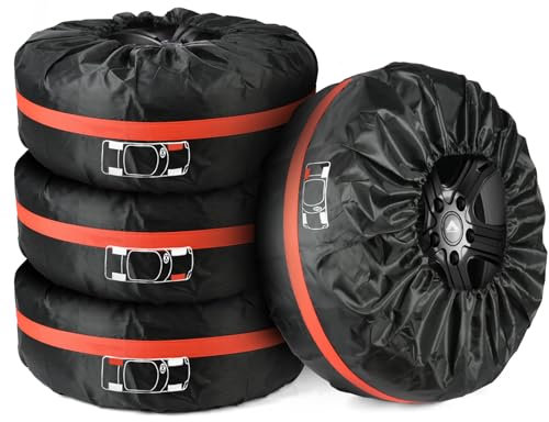 Adiwo Set di 4 Borse per Pneumatici Auto, 19-23Impermeabili Antipolvere Copertura Protettiva per Pneumatici con Maniglia per Il Trasporto e Borsa Portaoggetti, Ø80 cm (L, Localizzabile)