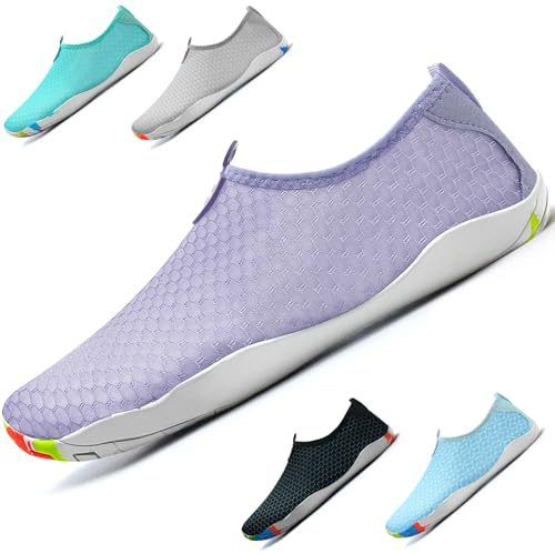 WateLves Beach Swimming Water Shoes Men Women Swim Aqua Barefoot Yoga Surf Shoes Quick Drying Lightweight Unisex (Lila 6.5)