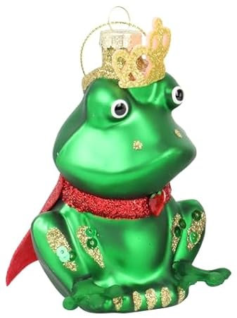 Glaskugel Frosch Superheldenfrosch mit Krone und Cape Motivkugel aus Glas Christbaumschmuck Christbaumkugeln grün- 15 cm hoch