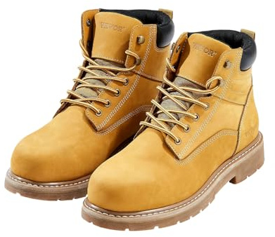 VEVOR Steel Toe Work Boots, UK Size 8, Waterproof Work Boots for Men, Slip-Resistant Work Boot, Lightweight and Breathable Rubber Sole Mens Boots for Industry Construction, Brown Yellow