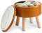 IBUYKE 13” Kleiner Fußhocker Ottomane mit Stauraum, Runde Pouffe Fußablage Hocker mit Gepolstertem Sitz und Deckel, PU Leder Mini Ottomane Fußstütze für Wohnzimmer Couch, Gelblich-Braun WBD023J