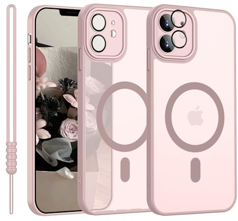 YUANDMI Cover Magnetica per iPhone 11 Cover con MagSafe, Custodia Per iPhone 11 Traslucida Opaca Case Ultra-Sottile Silicone Anti-Scivolo Resistente ai Graffi, Rosa
