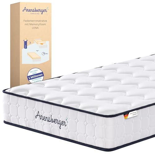 Arensberger Lena Matratze 140x200 cm | Höhe 21cm Federkernmatratze mit Memoryschaum | Härtegrad H3 | HR Taschenfederkern | Rollmatratze ergonomisch, punktelastisch, atmungsaktiv
