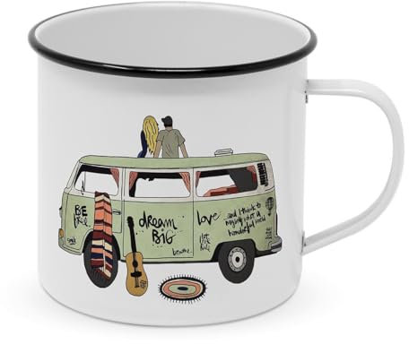 Taza de metal de 350 ml con asa de metal, apta para lavavajillas y microondas, taza para café y té, altura 10,5 cm, diámetro 8 cm, color blanco
