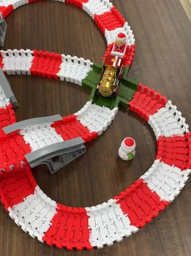 MOONTOY Navidad Pista de Coches para Niños, 233 Piezas Circuito Coches Pista Flexible con Tren Juguete de Navidad y Luces, Regalo para Niños y Niñas de 3 4 5 6 7 8 Años