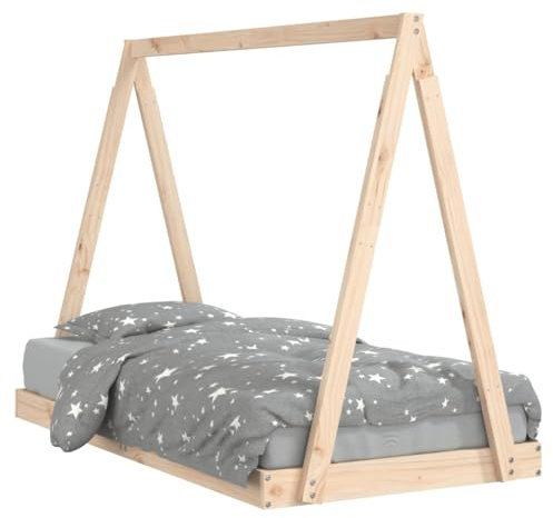 Goldicoo Montessori Kinderbett aus Massivholz Kiefer – Tipi-Bett mit Lattenrost – 70x140 / 80x160 / 80x200 / 90x190 / 90x200 cm – Farben: Natur/Schwarz/Weiß – Kinderbett für Kinder ab 4 Jahren