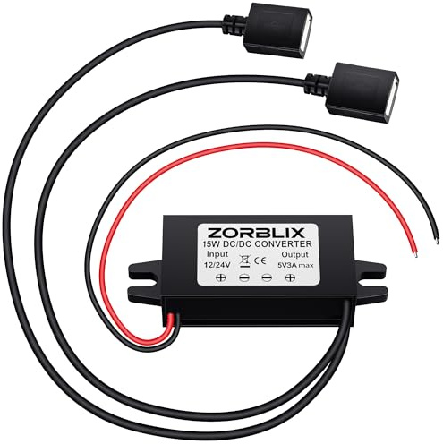 DC-DC 24V/12V zu 5V Spannungs-wandler, 5V3A Strom-Adapter Netzteil 15W spannungswandler, pannungswandler 24v auf 5V Step-down Ladegerät Volt Lade-regler (USBx2)