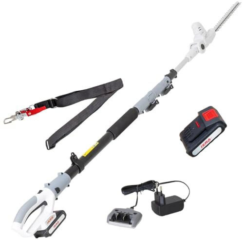 IKRA - Taille-Haie sur Perche Télescopique sans Fil 20V – Portée jusqu'à 4m, Lame 40cm, Tête Orientable 135°, Batterie 55min Li-ION, Léger 3.45kg, Sangle