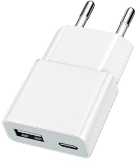 TONGKTAI Ultradünnes 5W USB Ladegerät [ Dual-Port mit USB-C & A (5V 1A) - Universell kompatibel mit iPhone, Samsung, AirPods, Kamera, Powerbank, Elektrische Zahnbürste & Mehr– Weiß