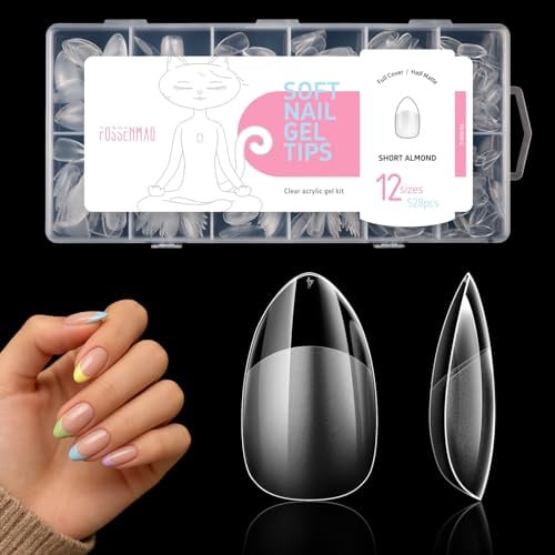 528 Pcs Short Almond Nail Tips for Gel Extensions, Half Matte Full Cover Fake Nails for Manicure Salon Arts DIY Home(12 Sizes)