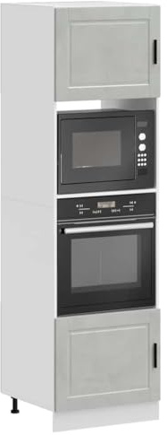 Owoxanthellate Herdumbauschrank Porto Betongrau 60x57x207 cm aus Holzwerkstoff, höhenverstellbare Füße, platzsparendes Küchenmöbel mit Stauraum für Backofen, Mikrowelle, Küche & Esszimmer