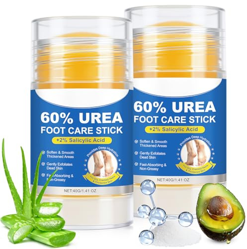 Urea Creme, Hochwirksame Ureas Fußcreme, Urea Creme 60 Prozent, UreaFußcreme Stick plus 2% Salicylsäure, Hornhautentferner für trockene, rissige Fersen,Hände und Knie (2 Pack)