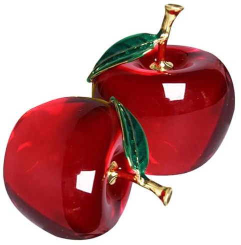NUOBESTY Kristallapfel Skulptur 2 Stück Glasfrucht Figur Obst-Deko Für Wohnzimmer Büro Und Home Office Kristalldekor Als Tischdekoration Geschenk Für Sammler
