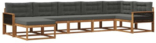 vidaXL Outdoor-Sofagarnitur mit Kissen 7 pcs Natur und Anthrazit, Moderner Garten-Sofa, Flexible Sitzgelegenheit, wetterfestes Set für Entspannung im Hinterhof