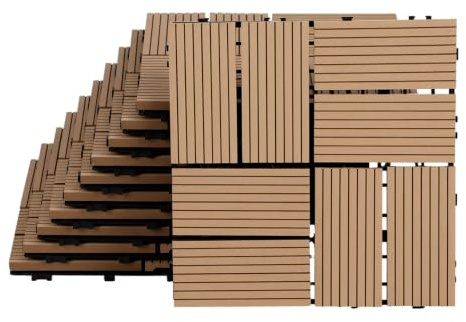 Vkechh WPC Terrassenfliesen Klicksystem 30x30 cm 44 Stück /4m². Teakfarbe | Aus WPC-Verbundmaterial, geeignet für Balkon, Terrasse und Garten. Einfaches Klicksystem und für Wasserablauf.