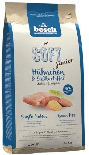 bosch HPC SOFT Junior Hühnchen & Süßkartoffel | halbfeuchtes Hundefutter für wachsende Hunde aller Rassen | Single Protein | grain-free | 1 x 1 kg