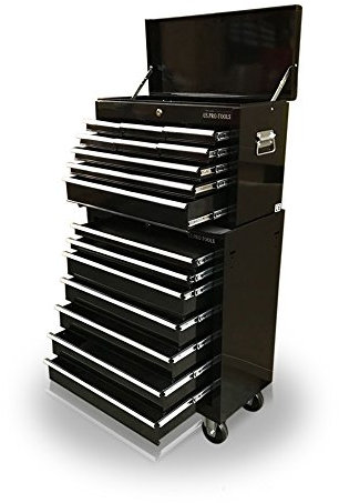 us pro tools AFFORDABLE STEEL CHEST TOOL BOX ROLLER CABINET 16 DRAWERS (Black)
