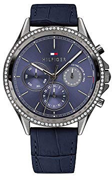 Tommy Hilfiger Montre Analogique Multifunction à Quartz pour Femme avec Bracelet en Cuir Bleu - 1781979