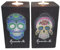 Hat Shark Remember Me Celebration Candle for Day of The Dead Set of Two Candles Blue with Green Skull and Pink Rose Skull - Dia De Los Muertos - Printed in Full Color 6 Inches Tall
