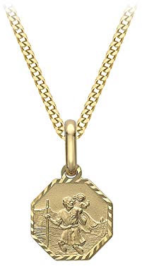 CARISSIMA Damen 0.4 mm Diamantschliff Panzerkette Halskette 9k (375) Gelbgold mit Diamantschliff und Satin St Christopher Schmuckanhänger 9k (375) Gelbgold 46 cm /18 Zoll
